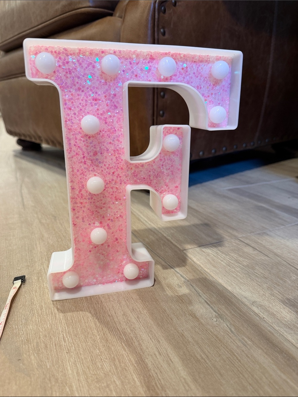 Pink Glitter Letter "F" Marquee Light - Picture 2 of 3